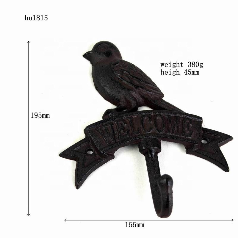 คุณภาพ Antique Wall Mount Bird shape Black Iron Coat Hooks โรงงาน