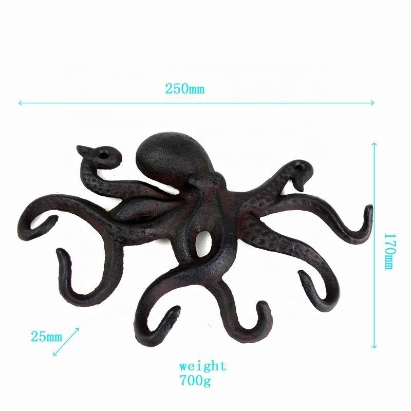 คุณภาพ Wall Mounted Creative Octopus Cast Iron Hat Hooks โรงงาน