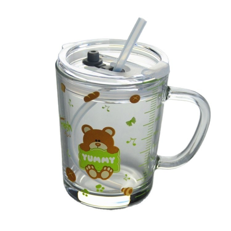 คุณภาพ Cartoon Crystal Drinking Glass With Lid And Silicate Straw โรงงาน