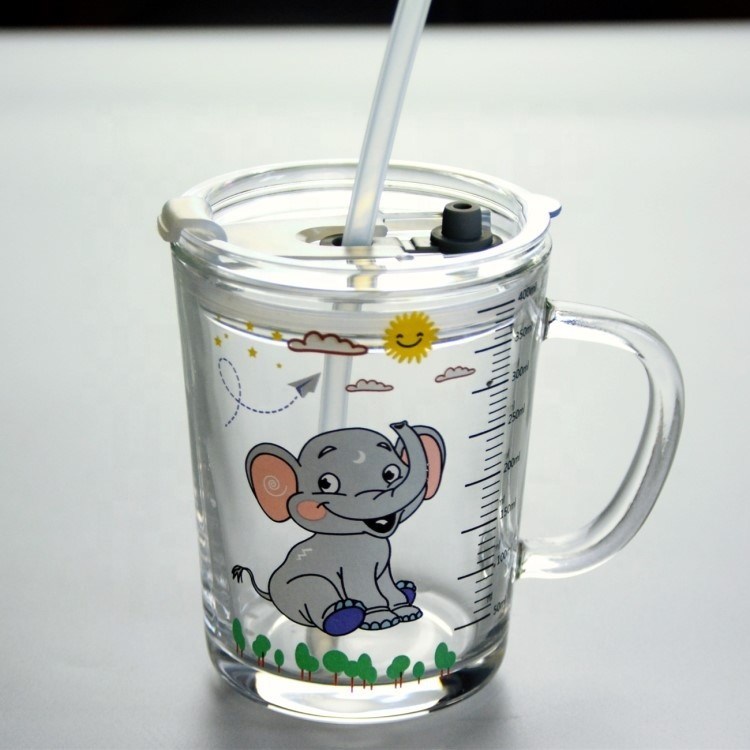 คุณภาพ Cartoon Crystal Drinking Glass With Lid And Silicate Straw โรงงาน