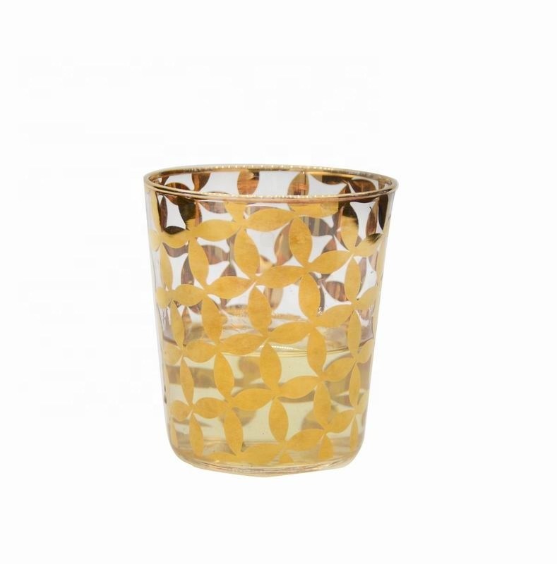คุณภาพ Gold Print High End Stemless Wine Glass Tumbler , Crystal Highball Glasses โรงงาน