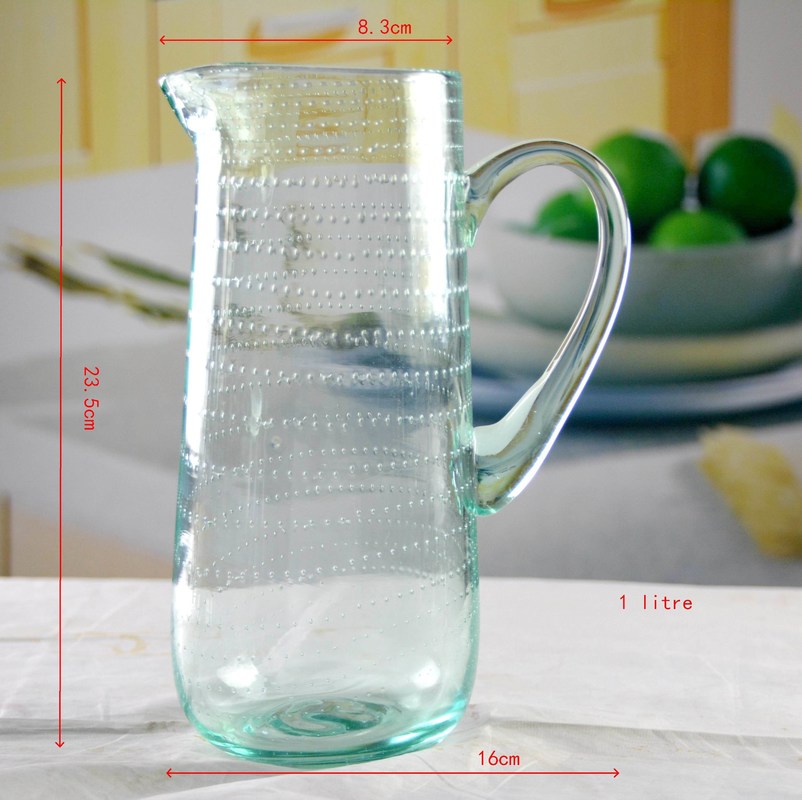 คุณภาพ Recycle Green Spiraling Bubbles  Glass Water Pitcher , Large Glass Pitcher โรงงาน