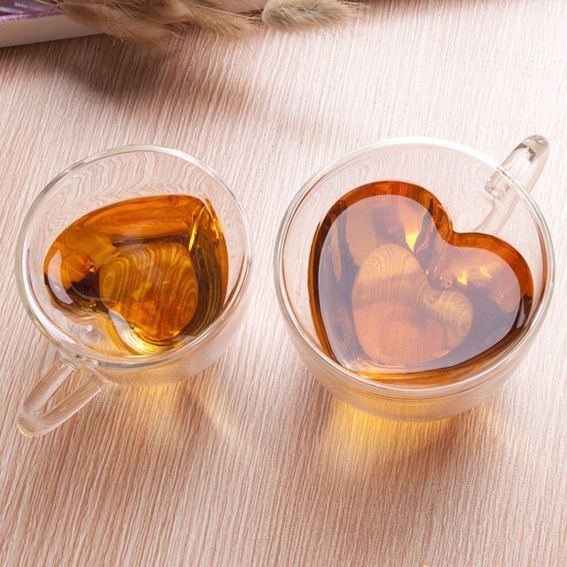 คุณภาพ Creative Lover Heart Shape Borosilicate Transparent Tea Cups โรงงาน