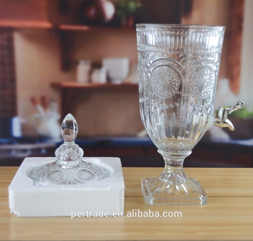 คุณภาพ Deep Cutted Engraved 5l Glass Jar With Lid . Glass Food Storage Jars โรงงาน