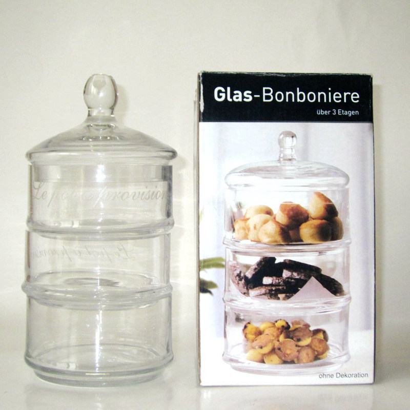 คุณภาพ Handblown 3 Layer Stackable Storage Jars With Lids โรงงาน