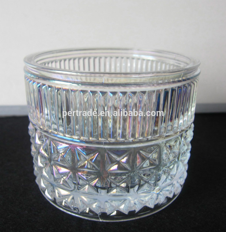 คุณภาพ Embossed Diamonds Pattern Glass Storage Jars With For Candle โรงงาน