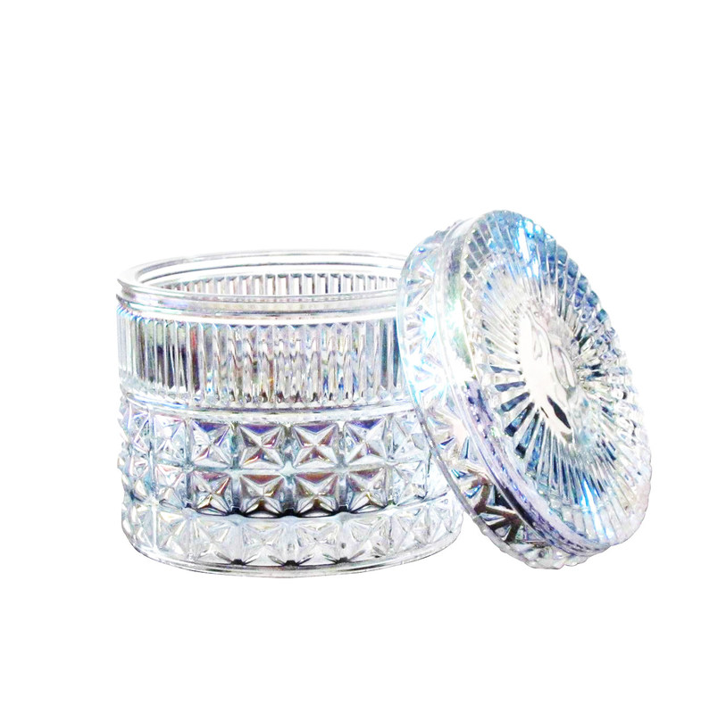 คุณภาพ Embossed Diamonds Pattern Glass Storage Jars With For Candle โรงงาน