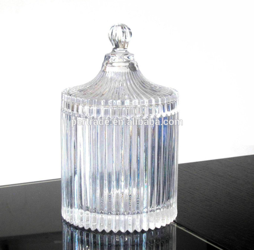 คุณภาพ home Embossed Stripes Large Glass Container With Lid โรงงาน