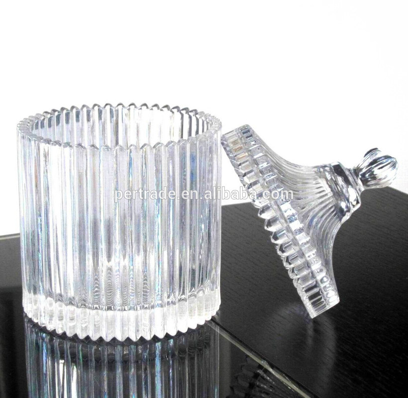 คุณภาพ home Embossed Stripes Large Glass Container With Lid โรงงาน