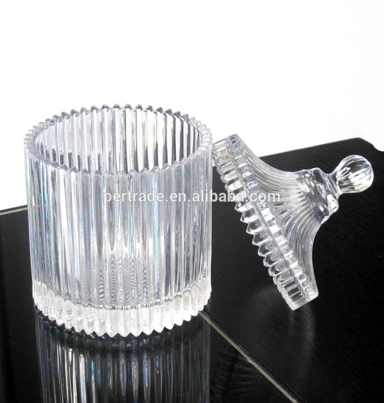 คุณภาพ home Embossed Stripes Large Glass Container With Lid โรงงาน