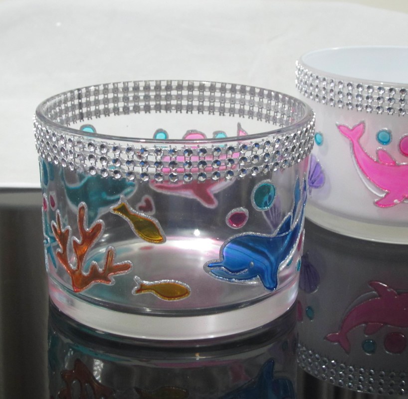 คุณภาพ Handpainted Votive Candle Holders With Ocean Fish Pattern โรงงาน