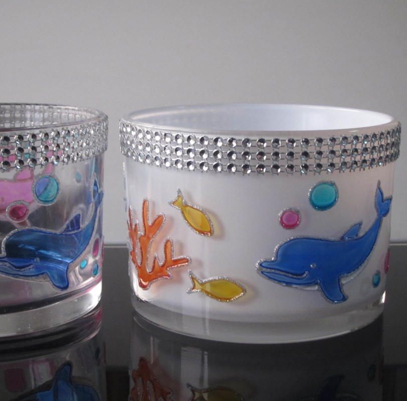 คุณภาพ Handpainted Votive Candle Holders With Ocean Fish Pattern โรงงาน