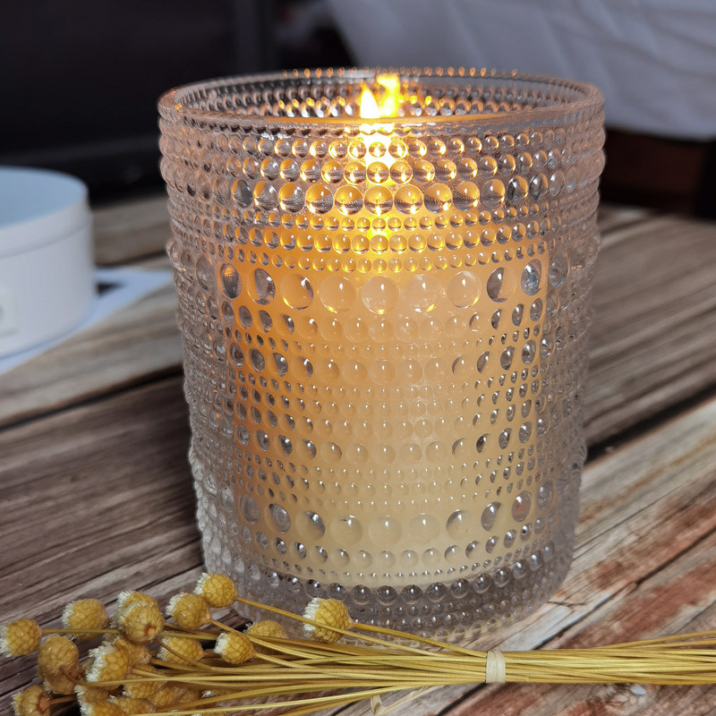 คุณภาพ Customized Embossed Beads Strings Glass Votive Candle Holders ,  Glass Cylinder Candle Holders โรงงาน