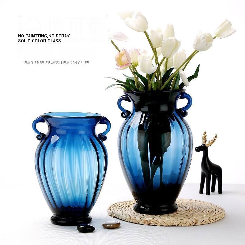 คุณภาพ Solid Color Two Ears Glass Bottle Vase , Flower Vase Glass For Home Decor โรงงาน