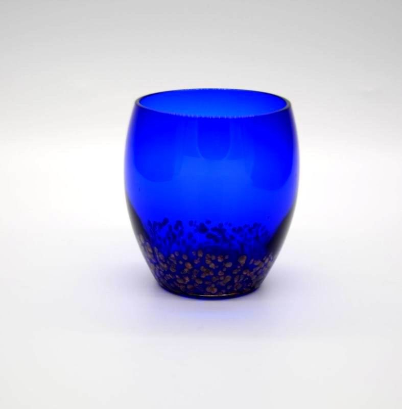 คุณภาพ Solid Cobalt Blue Whisky Tumbler Glass With Golden Stone โรงงาน