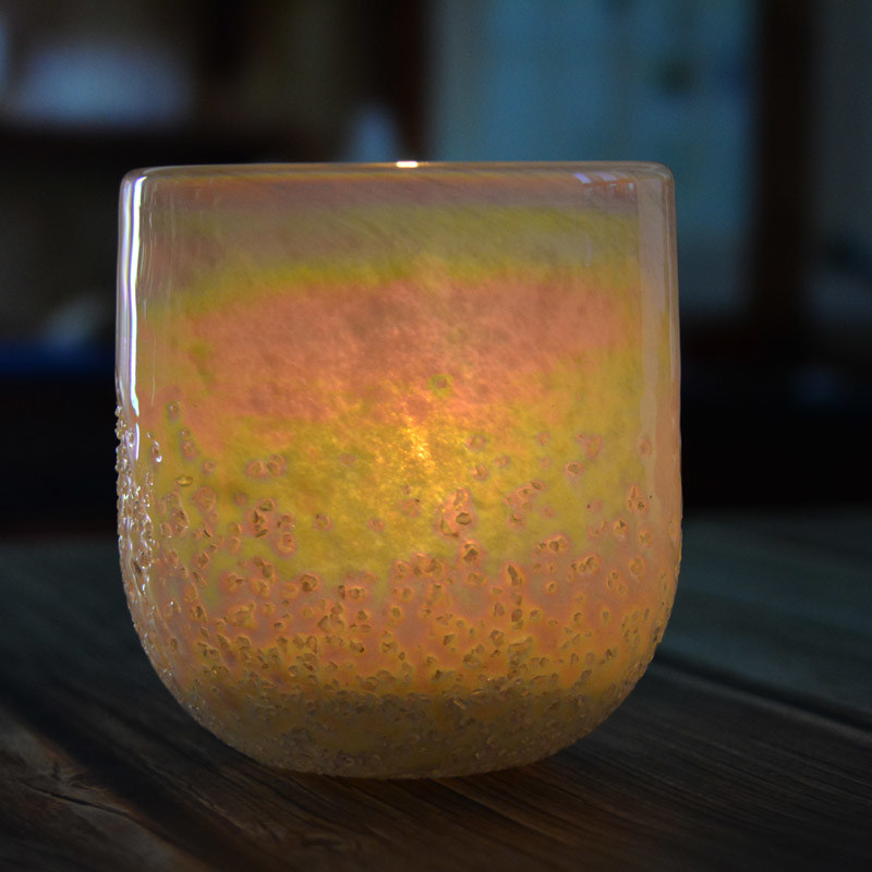 คุณภาพ Iridescent Votive Glass Candle Holders Half Rough Sands Surface โรงงาน
