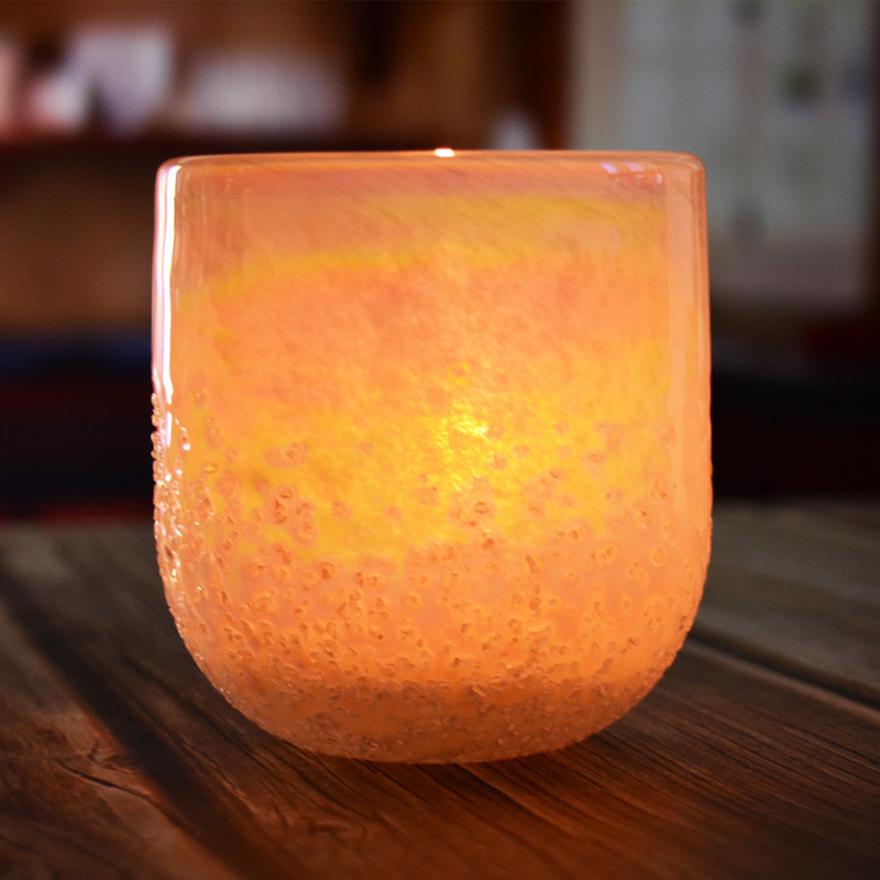 คุณภาพ Iridescent Votive Glass Candle Holders Half Rough Sands Surface โรงงาน