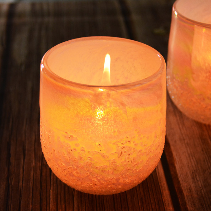 คุณภาพ Iridescent Votive Glass Candle Holders Half Rough Sands Surface โรงงาน