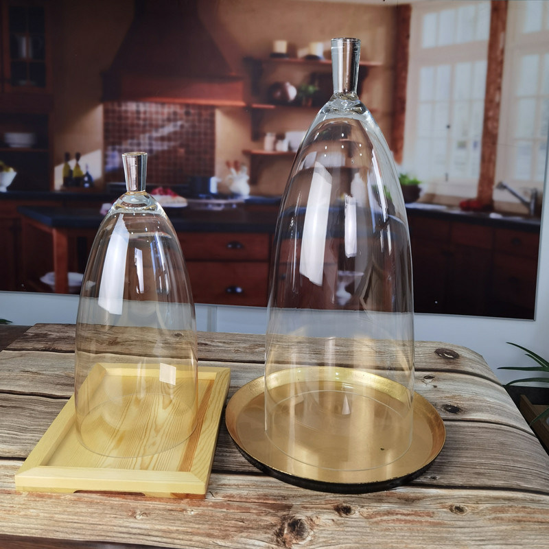 คุณภาพ Transparent Lead Free Handled 21" Glass Dome Cloche โรงงาน