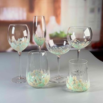 คุณภาพ Customized Hand Blowned Half-confetti Lead Free Crystal Wine Glass Set โรงงาน
