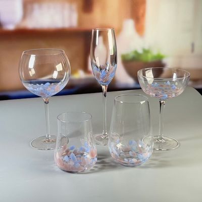 คุณภาพ Customized Hand Blowned Half-confetti Lead Free Crystal Wine Glass Set โรงงาน