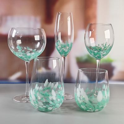 คุณภาพ Customized Hand Blowned Half-confetti Lead Free Crystal Wine Glass Set โรงงาน