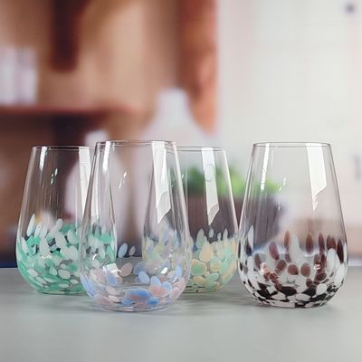 คุณภาพ Customized Hand Blowned Half-confetti Lead Free Crystal Wine Glass Set โรงงาน