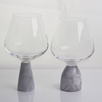 คุณภาพ Hand Blown Crystal Wine Glass with Modern Gray Marble Stem Base Ultra Clear Bowl Perfect for Dinner Parties and Everyday โรงงาน