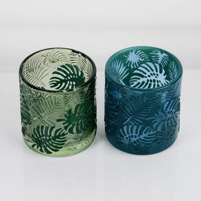 คุณภาพ Embossed Tropical Monstera Leaf Glass Candle Holder with 200ml Capacity in Lead-Free Crystal Glass โรงงาน