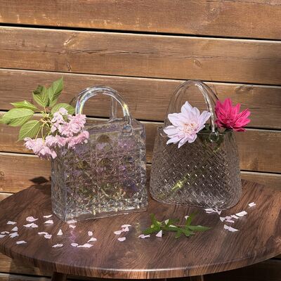 คุณภาพ Hand-Blown Diamond Pattern Glass Handbag Vase - Versatile Decorative Centerpiece for Home & Wedding Decor โรงงาน
