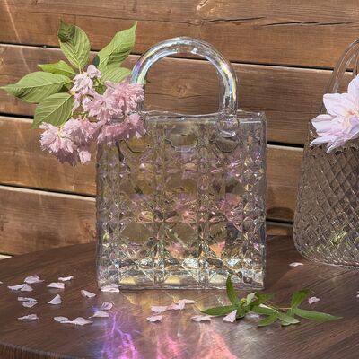 คุณภาพ Hand-Blown Diamond Pattern Glass Handbag Vase - Versatile Decorative Centerpiece for Home & Wedding Decor โรงงาน