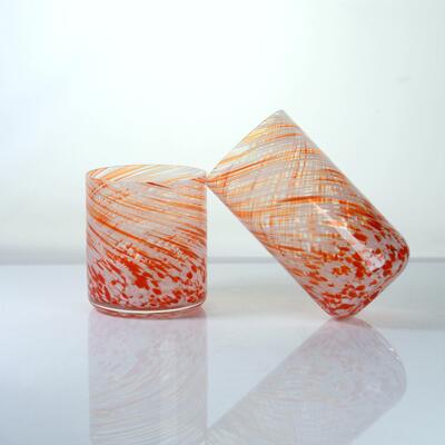คุณภาพ Hand-blown Orange Swirl Confetti Glass Cup - Artisan Crafted Drinking Glass for Whiskey and Cocktails โรงงาน
