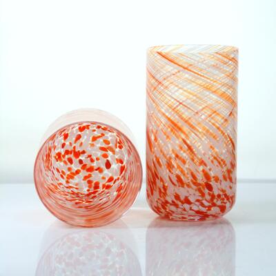 คุณภาพ Hand-blown Orange Swirl Confetti Glass Cup - Artisan Crafted Drinking Glass for Whiskey and Cocktails โรงงาน