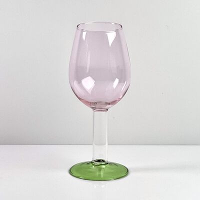 คุณภาพ Hand Blown Borosilicate Stemmed Wine & Cocktail Glass Set, Pink Bowl with Green Hollow Stem Base, Colored Spray Tinted Art Goblets for Bar, Wedding & Table Decor โรงงาน