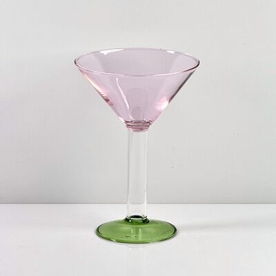 คุณภาพ Hand Blown Borosilicate Stemmed Wine & Cocktail Glass Set, Pink Bowl with Green Hollow Stem Base, Colored Spray Tinted Art Goblets for Bar, Wedding & Table Decor โรงงาน