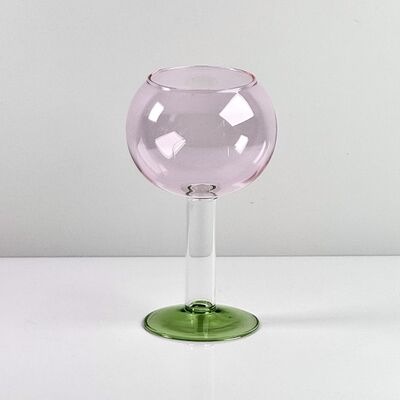 คุณภาพ Hand Blown Borosilicate Stemmed Wine & Cocktail Glass Set, Pink Bowl with Green Hollow Stem Base, Colored Spray Tinted Art Goblets for Bar, Wedding & Table Decor โรงงาน