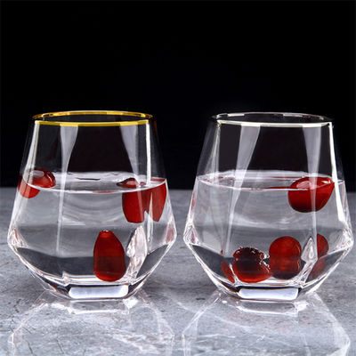 คุณภาพ Diamond Geometric Gold Rim Crystal Glass Tumblers , Glass Drinking Cup โรงงาน