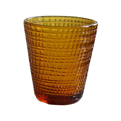 คุณภาพ Embossed Linen Pattern Solid Amber Glass Tea Light Holders โรงงาน