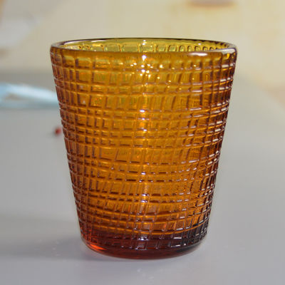 คุณภาพ Embossed Linen Pattern Solid Amber Glass Tea Light Holders โรงงาน