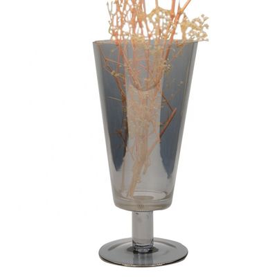 คุณภาพ Stemed Electroplated Grey Glass Candle Holder Centerpieces โรงงาน
