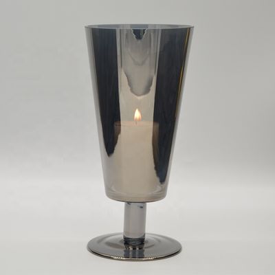 คุณภาพ Stemed Electroplated Grey Glass Candle Holder Centerpieces โรงงาน