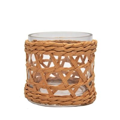 คุณภาพ Round Creative Glass Candle Holders With Wicker Sleeve โรงงาน