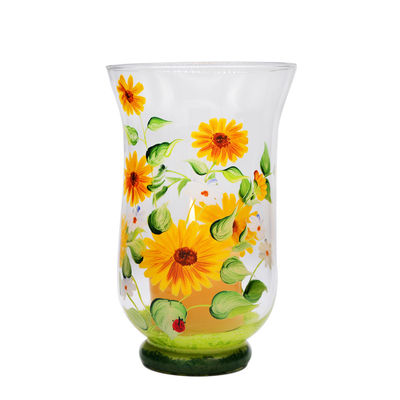 คุณภาพ Hand Painted Sunflower Pattern Glass Candle Holders For Home โรงงาน