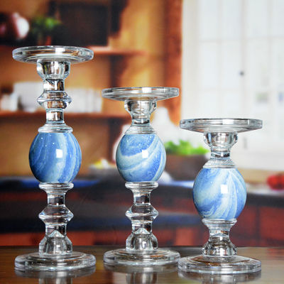 คุณภาพ Crystal 3 Size Long Stem Candle Holders With Marble Planet โรงงาน