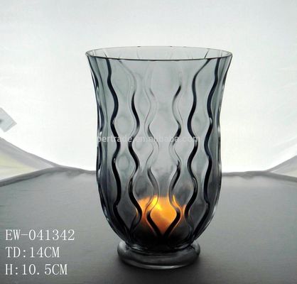 คุณภาพ 8" Grey Embossed Fence Pattern Glass Candle Holders โรงงาน