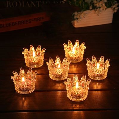 คุณภาพ Romantic Crown Tea Light Mini Votive Candle Holders ,  Glass Cylinder Candle Holders For Party โรงงาน