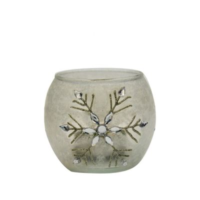 คุณภาพ Handpainted Christmas Snowflake Glass Cylinder Candle Holders โรงงาน