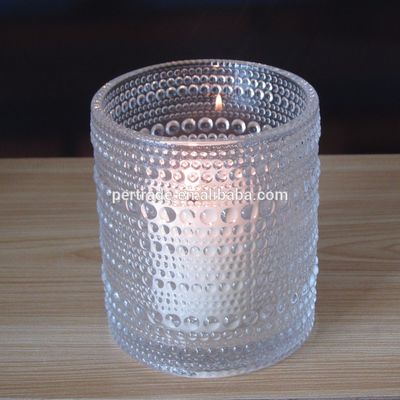 คุณภาพ Customized Embossed Beads Strings Glass Votive Candle Holders ,  Glass Cylinder Candle Holders โรงงาน