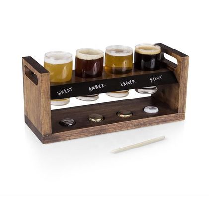 คุณภาพ Handmade 5oz Craft Beer Tasting Kit , Craft Beer Glasses Set With Wooden Paddle โรงงาน