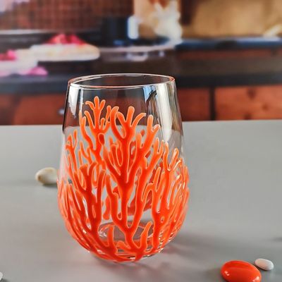 คุณภาพ Egg Shaped 500ml Crystal Wine Glass With Embossed Red Corals โรงงาน